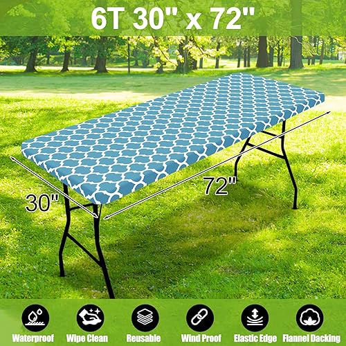 Miniatura 212 de Smiry - Mantel rectangular para mesa de pícnic, impermeable, elástico, ajustable para mesas de 6 pies de vinilo con parte trasera de franela Verde
