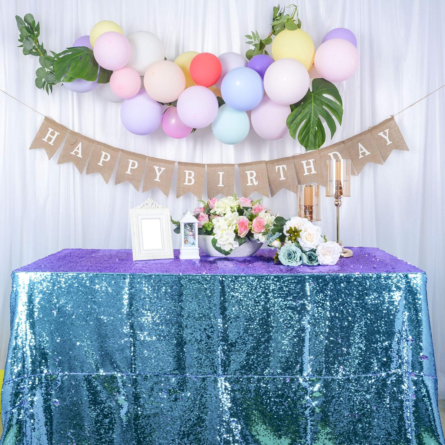 🔥 Hot Deals DUOBAO Mermaid Table Cover 72x72-Inch Aqua to Lavender Sequence Tablecloth Table Cover Decorations for Party Mermaid Tablecloth First Birthday Decorations for Girl Square Tablecloth