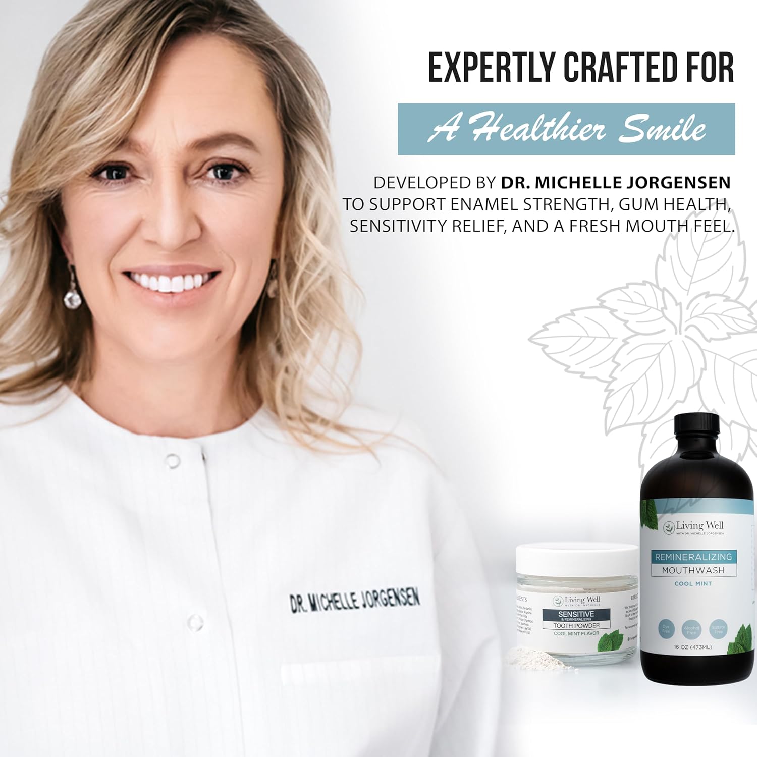 Living Well with Dr. Michelle Sensitive Teeth Bundle – Sensitive Tooth Powder + Cool Mint Mouthwash | Fluoride-Free, Alcohol-Free | Hydroxyapatite Oral Care Duo for Enamel Strength, Fresh Breath & Gum
