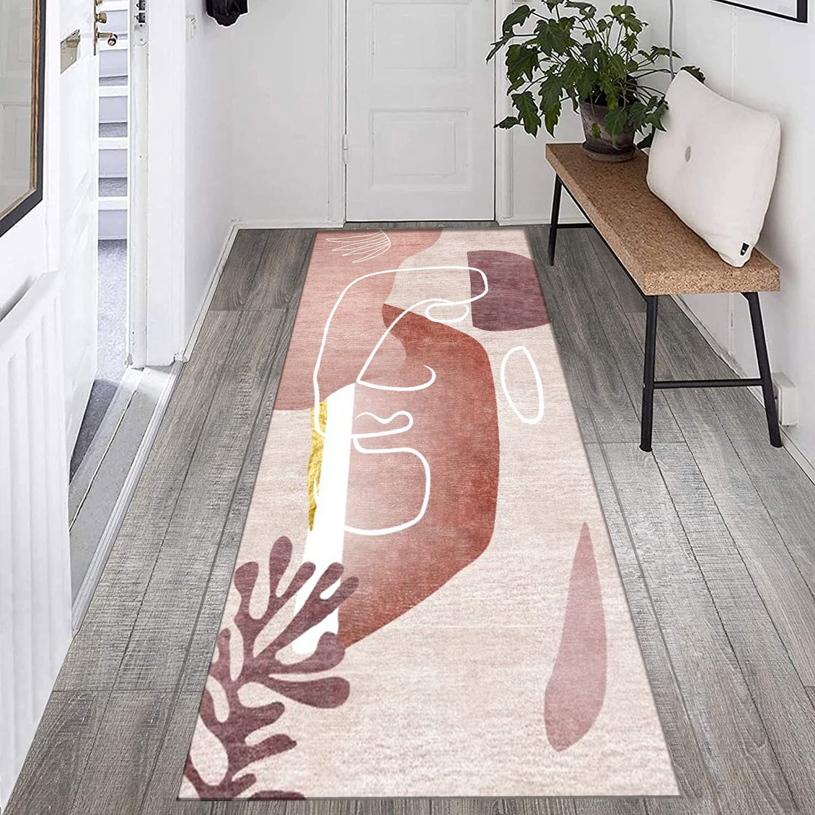Läufer Teppich Flur Küche rutschfest Waschbar Modern Abstrakt Design Stilvoll Rosa Farbverlauf Teppich 60x700cm