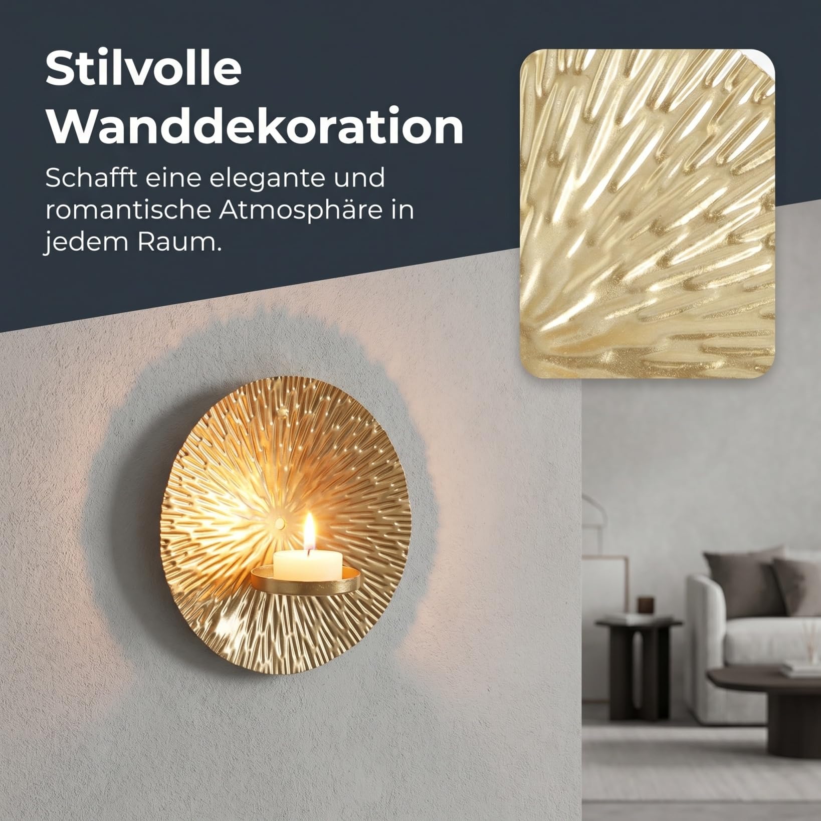 NUOBESTY Wandkerzenhalter Wandleuchter Kerzenständer Kerzenhalter Kerzenleuchter aus Metall, Wandteelichthalter Säulenhalter für Teelichter Stumpenkerze Wohnzimmer Schlafzimmer, Gold