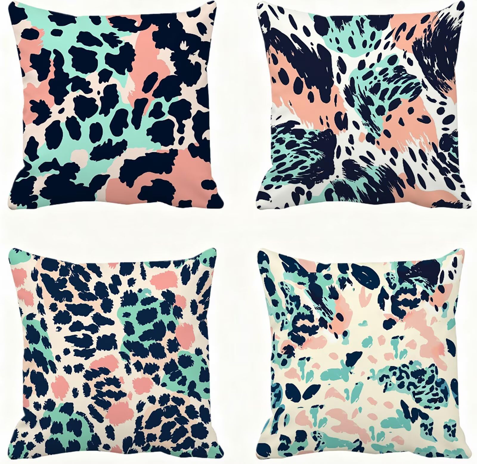 Housse de coussin 45x45 imprimé léopard bleu en lot de 4 pour canapé