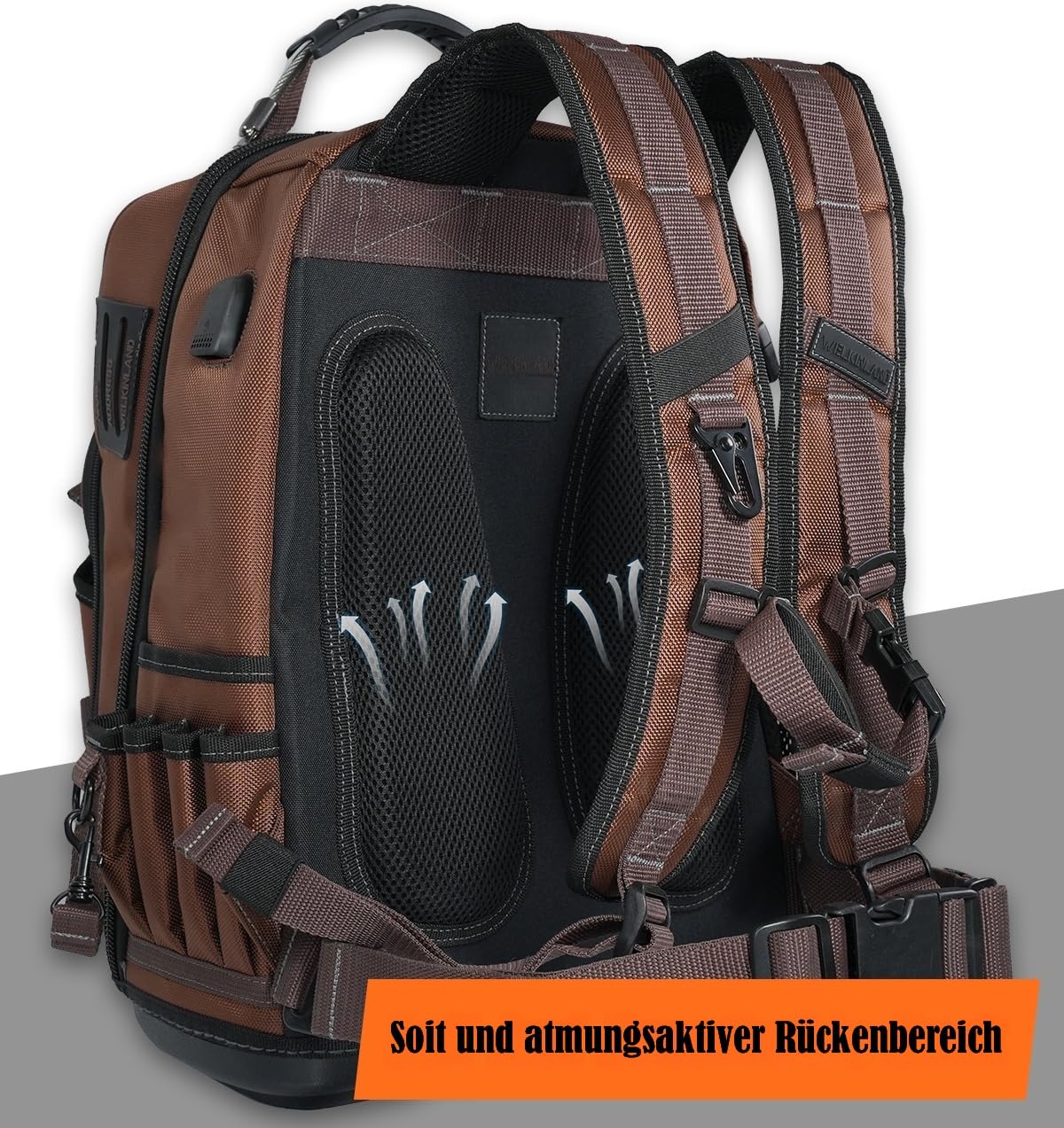 WELKINLAND 70 Taschen HVAC Werkzeugrucksack mit Werkzeugrolle, Werkzeugtasche Rucksack