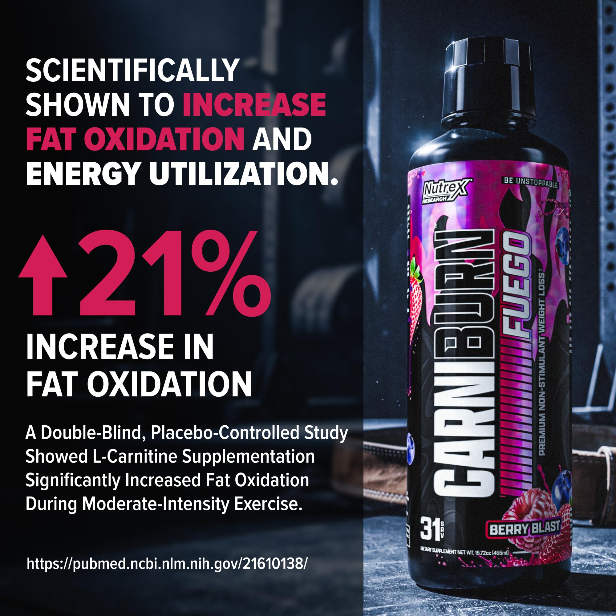Nutrex Research Carniburn Liquid L Carnitine 3000mg – Thermogenic Liquid Fat Burner for Men & Women with MitoBurn, InnoSlim, GBBGO - Stimulant Free Metabolism Booster - Berry Blast 31 SV — Amazon image 4