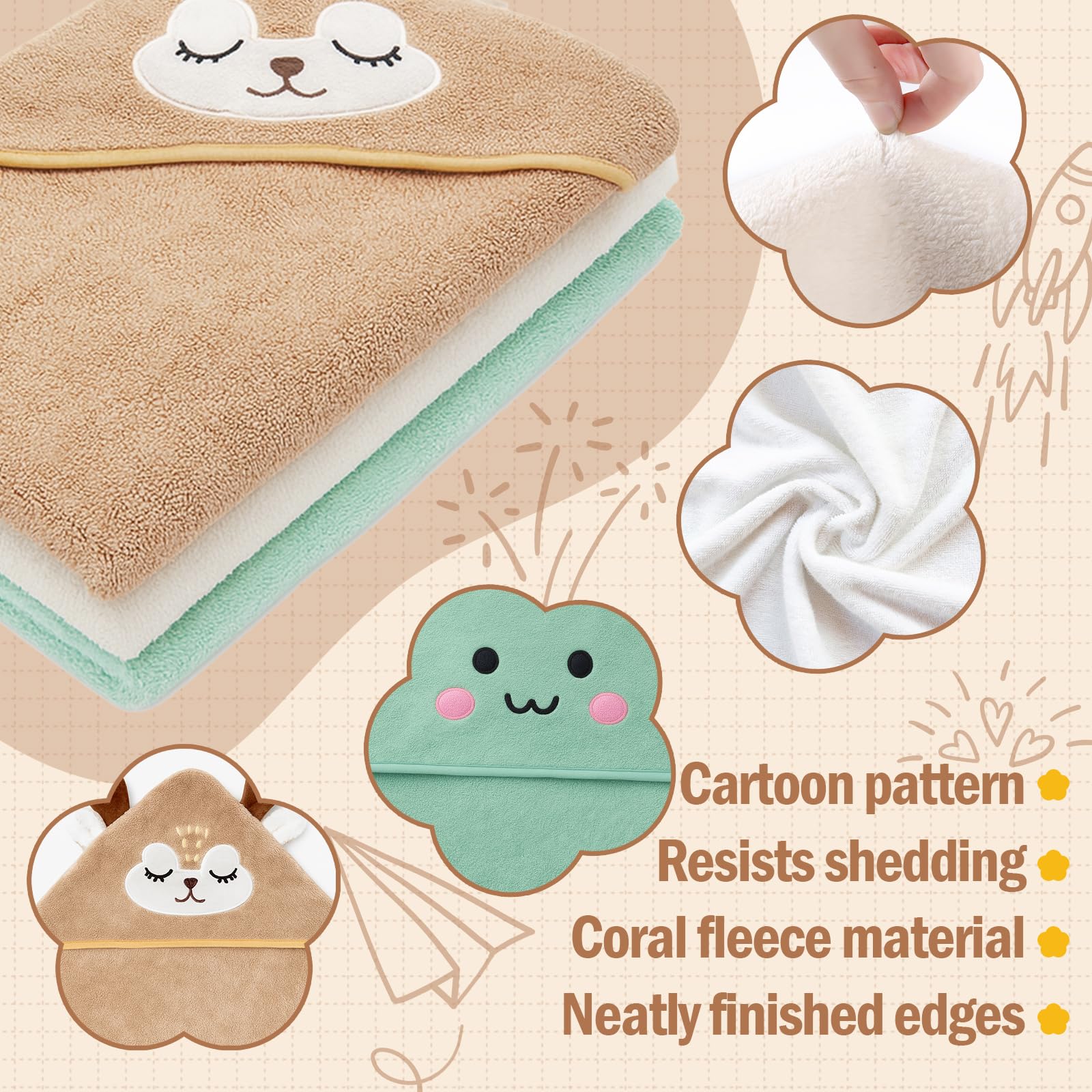 kaiyaya 3 Piezas Toalla Bebe Recien Nacido 80 x 80cm Toallas Bebe con Capucha, Suave y Súper Absorbente Toalla Baño Bebes para Piscina, Playa, Después de Ducharse o Bañarse