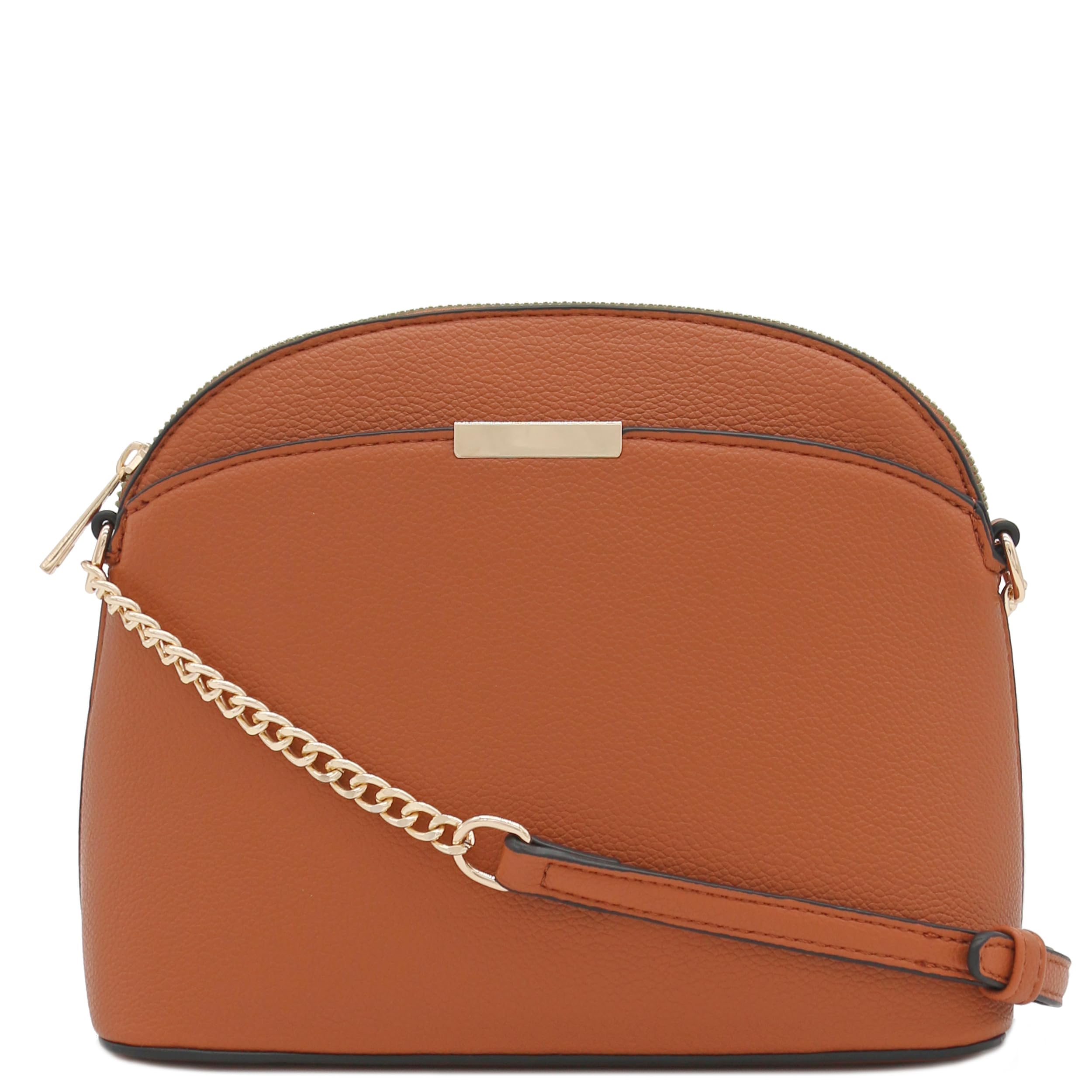 FashionPuzzle Faux Leather Small Dome Crossbody Bag with Chain Strap