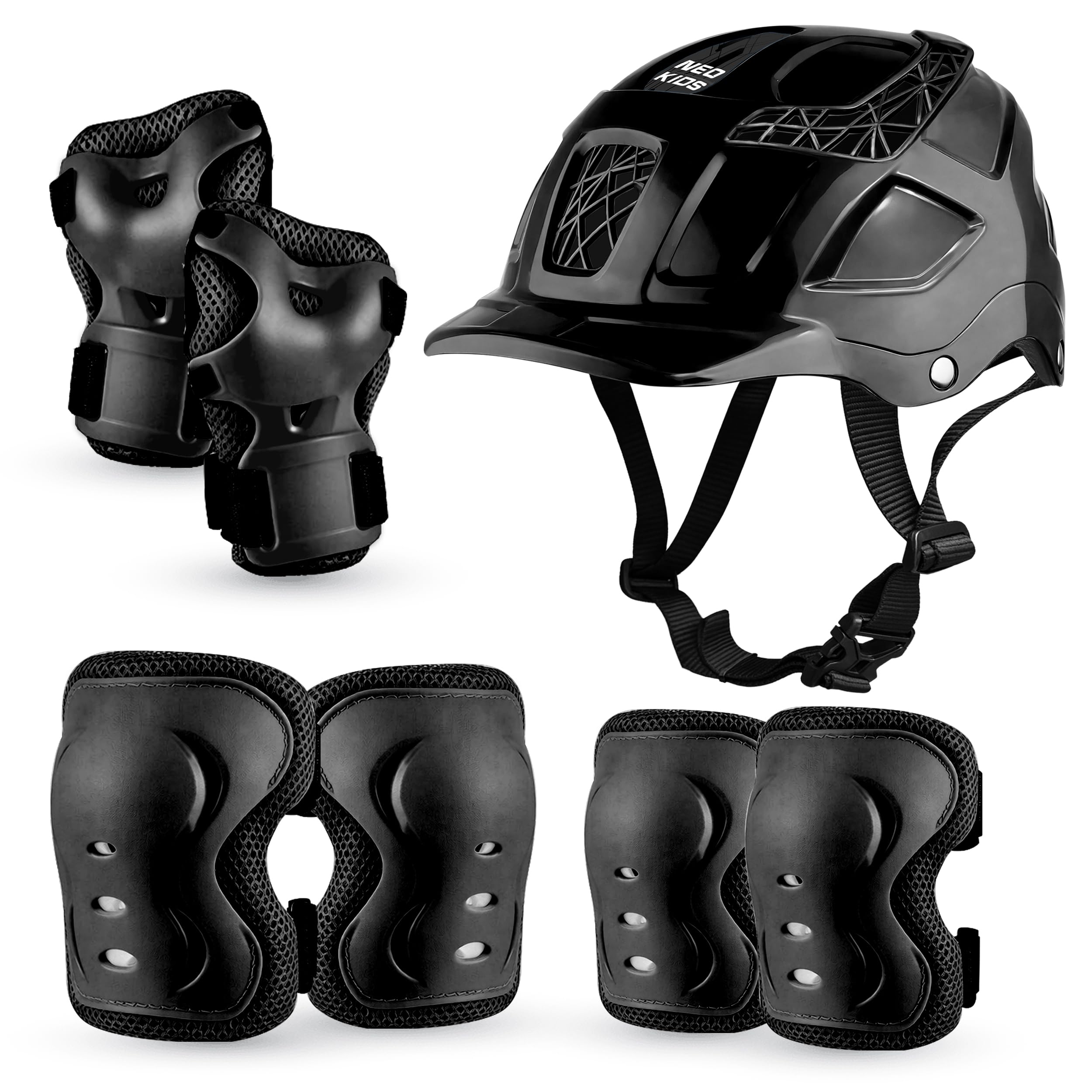 JASPO Neo Kids Protective Gear Set | SX-4 | Knee Pads, Elbow Pads & Wrist Guards for Skating, Cycling & Skateboarding (Medium Size)