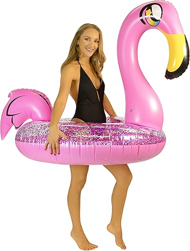 Poolcandy Flamenco inflable con purpurina - Tubo jumbo de playa y piscina de 48 pulgadas