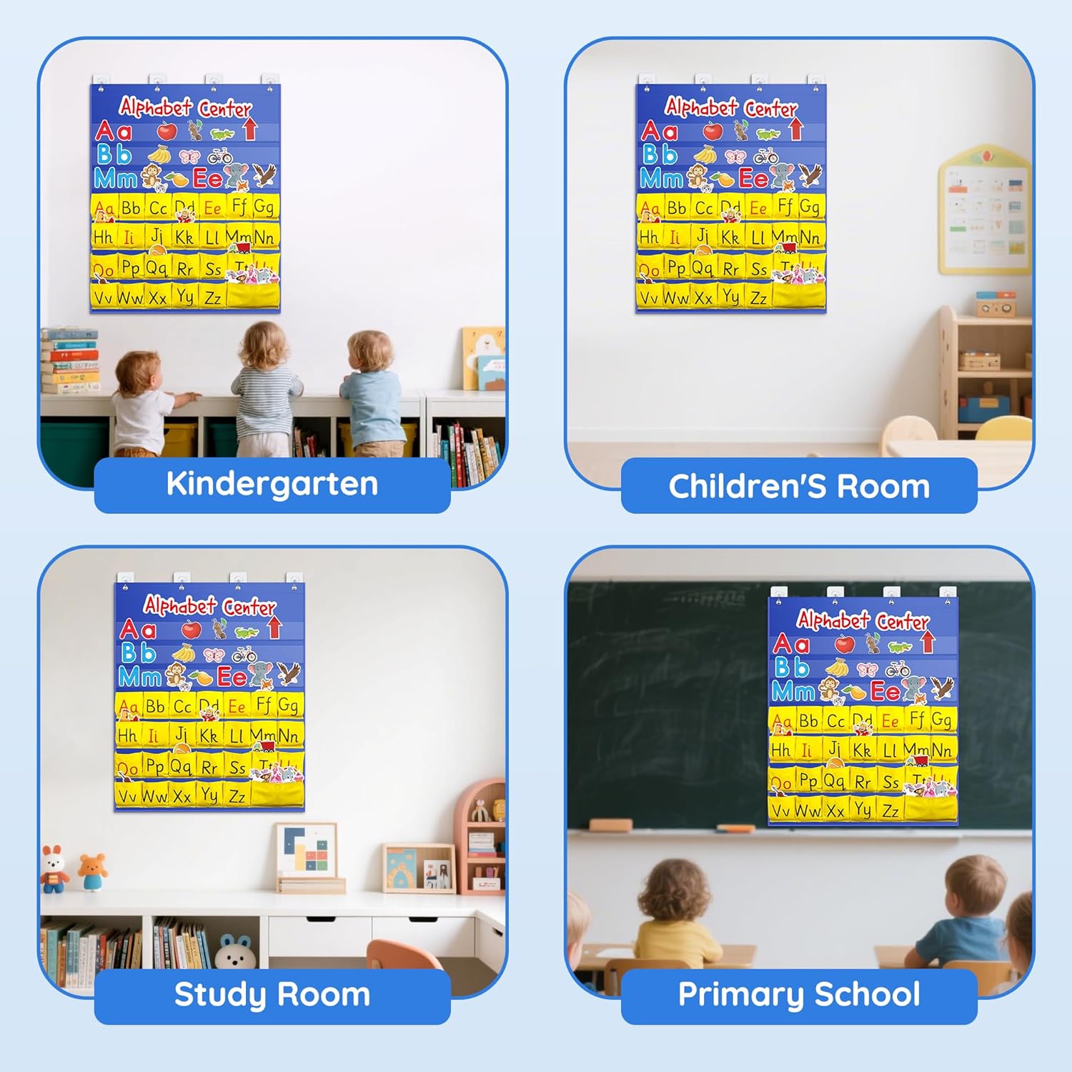 ZKOO Alphabet Learning Pocket Chart, Alphabet Wall Chart 104 Animal Flash Cards and 26 Lowercase and Uppercase Letter Cards, Student Daily Learning The Letter, Great for Classroom Homeschool