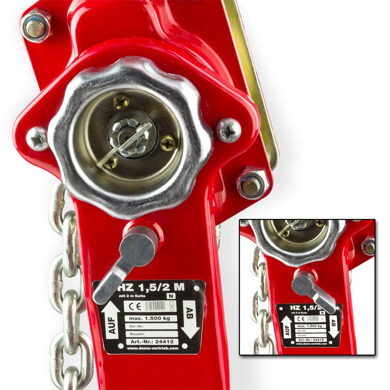 DEMA Hebezug 15 t – Hebelzug, Hebekette, Flaschenzug, Kettenzug, Ratschenzug – robust, langlebig, kraftvoll – Handhebelzug, Handkettenzug – für Werkstatt, Bau, Landwirtschaft, Werkstoffe, Lasten