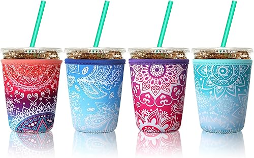 Funda aislante y reutilizable de neopreno para café y bebidas frías, se adapta a la mayoría de los tamaños, 4 unidades (pequeña, 16 a 20 onzas,