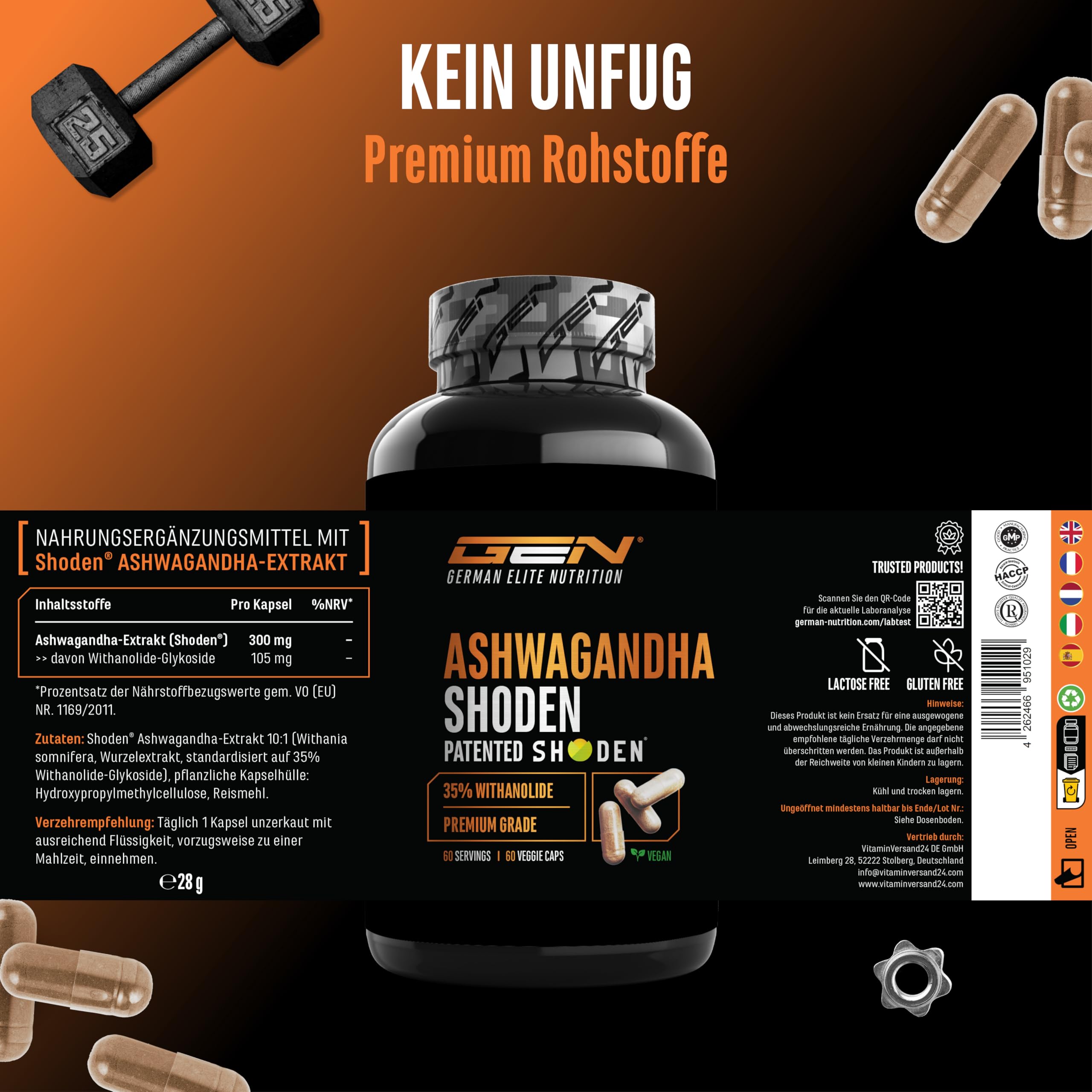 Ashwagandha Shoden® - 35% Withanolide Glykoside - Patentierter Ashwagandha Wurzelextrakt - Hohe Bioverfügbarkeit, hochdosiert, vegan - 60 Kapseln