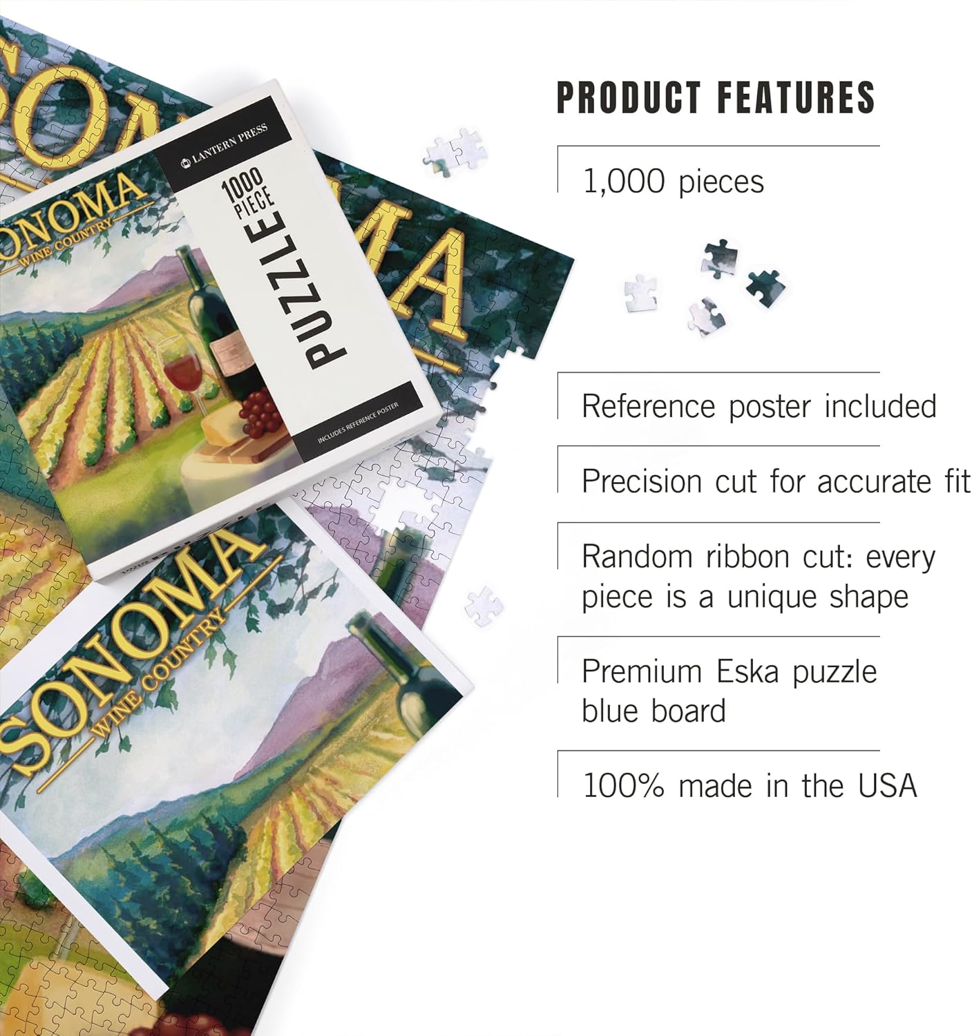 Sonoma County, Wine Country (1000 Piece Puzzle, Challenging Jigsaw Puzzle for Adults, Made in USA)