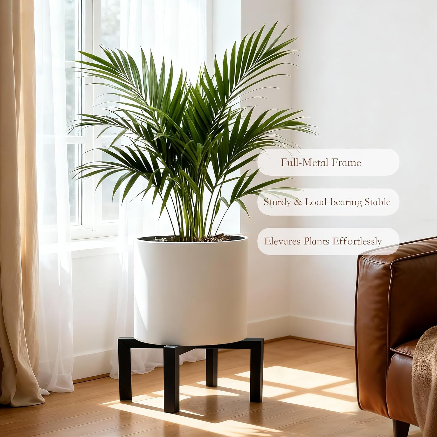 2 Pack 14" Metal Plant Stand Indoor Outdoor，Heavy Duty Plant Stools Indoor, Mid Century Modern Planter Holders, Low Short Plant Pot Stands, Black, Fit 10"-14" Pot