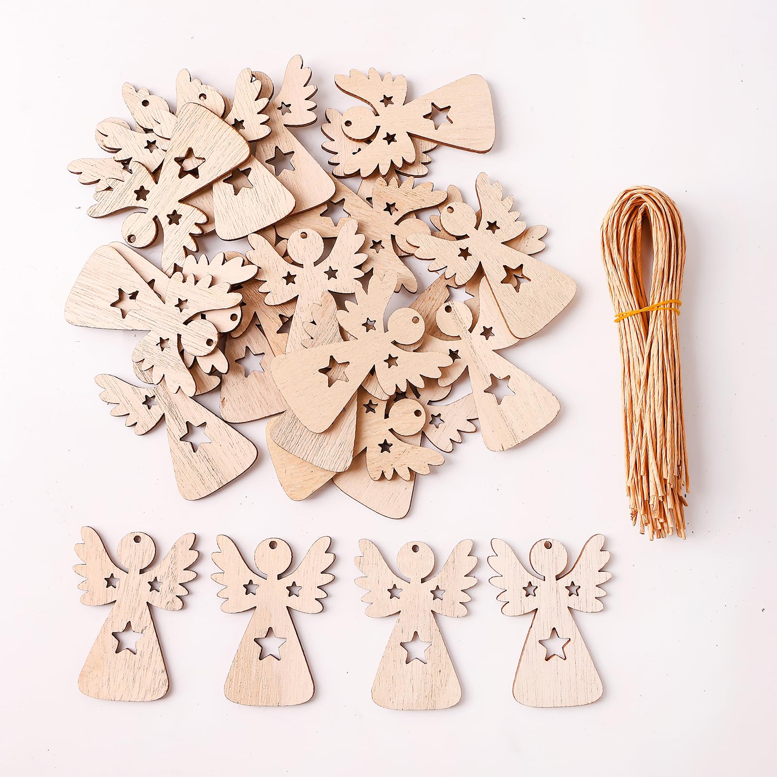 50 Ciondoli Angelo In Legno Con Cuore - Portafortuna Natalizio, Marrone - Foto 12