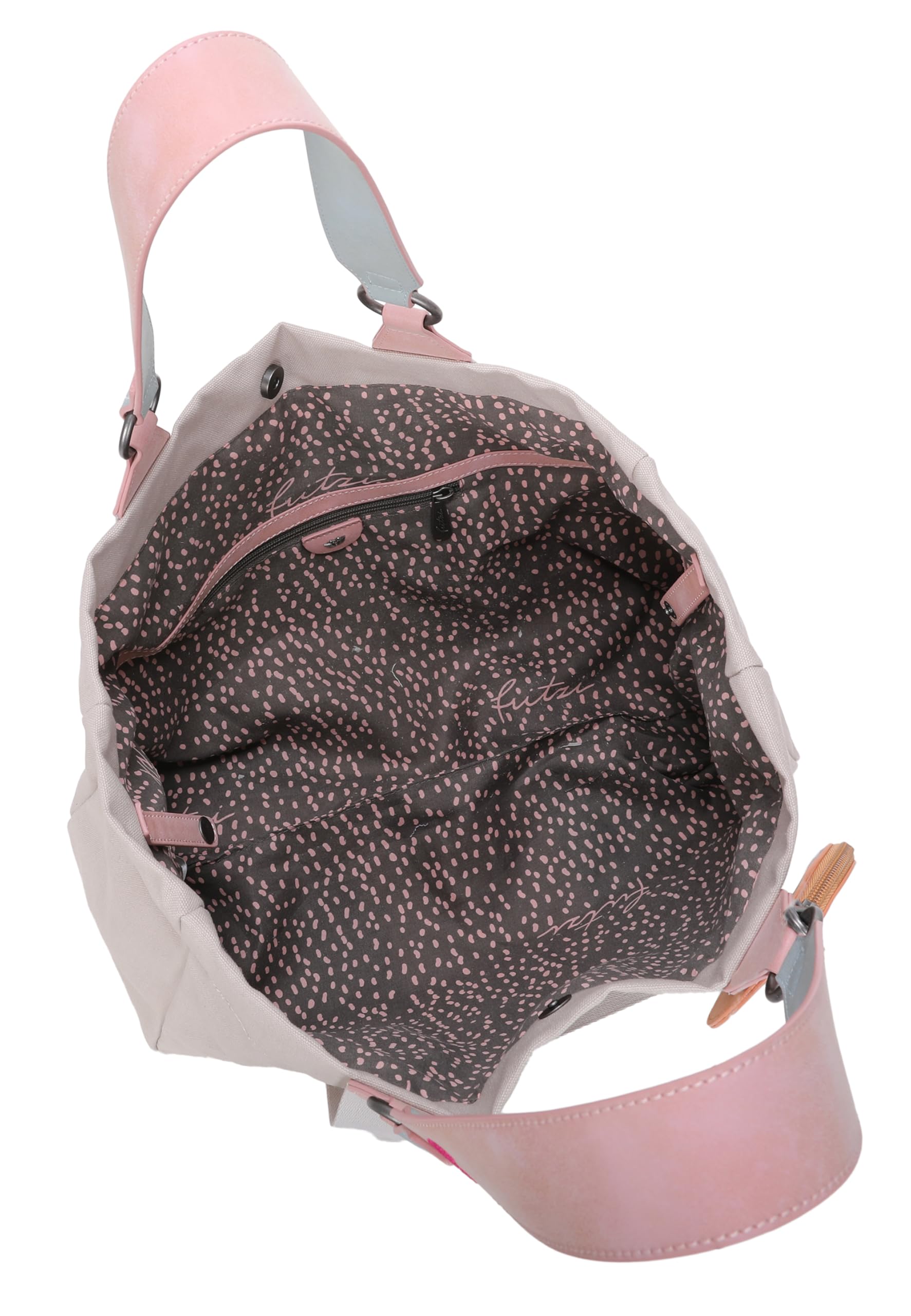 Fritzi Izzy Medium Limited Embro Fun Shopper Canvas Damen Handtasche Stickerei Festival City abnehmbares Pocket 29 x 42 x 15 cm - Anthrazit, Sand