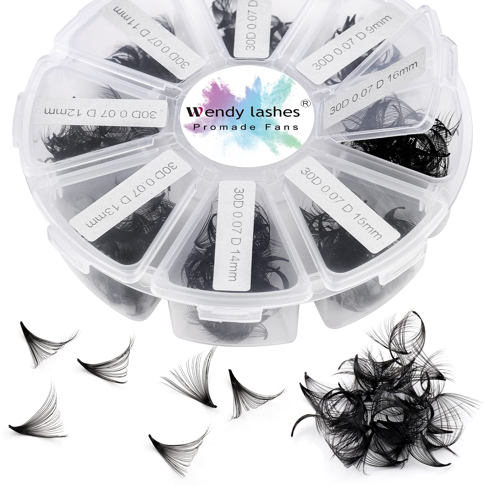 Premade Fans Short Stem 500 PCS 30D Eyelash Extensions 0.07mm C/D Curl 9-16mm Mixed Length WENDY LASHES Russian Volume Pre-made Lash Extension (500PCS