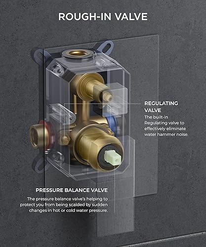 Miniatura 10 de FORIOUS Sistema de ducha de níquel cepillado, cabezales de ducha de lluvia de 12 pulgadas con rociador de mano, juego de grifo de ducha con válvula