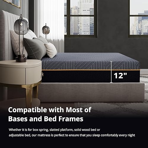 Miniatura 5 de MLILY EGOHOME - Colchón híbrido de tamaño matrimonial de 12 pulgadas, colchón de espuma viscoelástica con resortes bolsillos para un sueño acogedor,