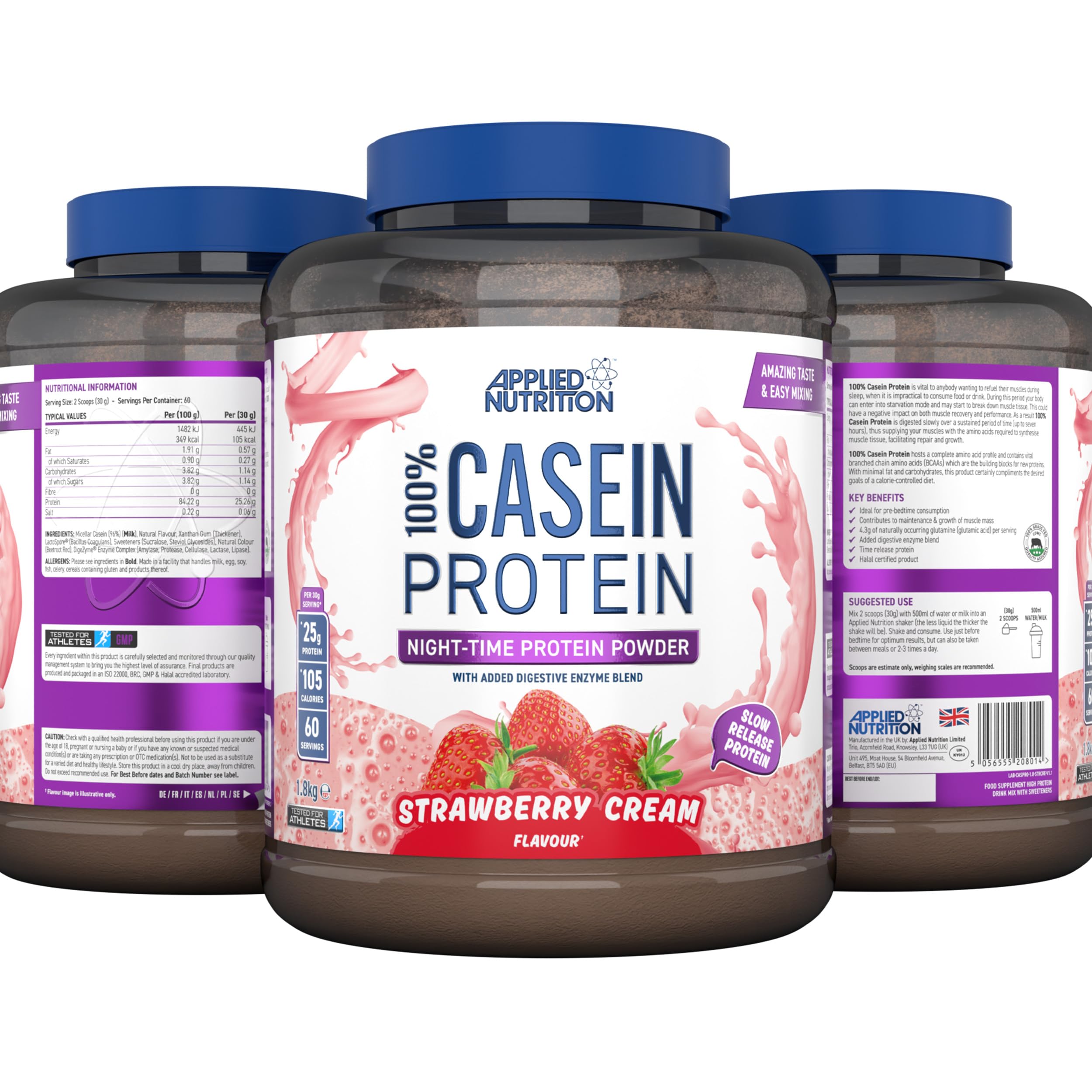 Applied Nutrition 100% Casein Protein, Strawberry Cream - 1800g