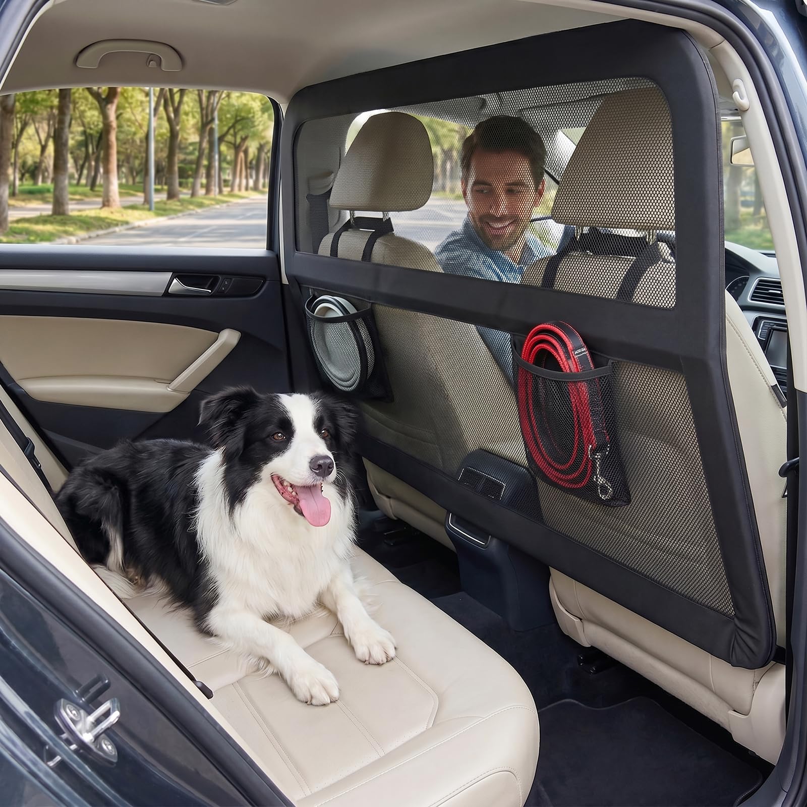 Photo 1 of Heavy Duty Dog Car Barrier with Sturdy Metal Frame, Wider Coverage Pet Divider Net for Back Seat & Cargo Area, Universal Fit for Cars SUVs Trucks, Claw-Proof Transparent Mesh for Cool Airflow