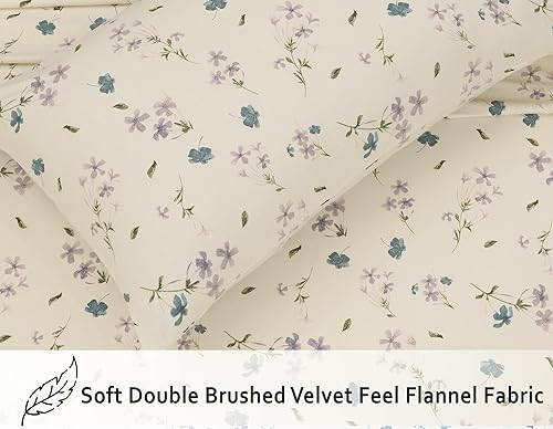 Vista 279 de RUVANTI Juego de sábanas de franela 100% algodón, tamaño matrimonial, 4 piezas, Alpine Serenity Serenidad alpina