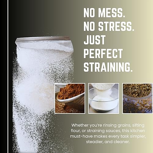 Miniatura 4 de Colador de malla fina con mango, tamiz de acero inoxidable para ingredientes secos y líquidos