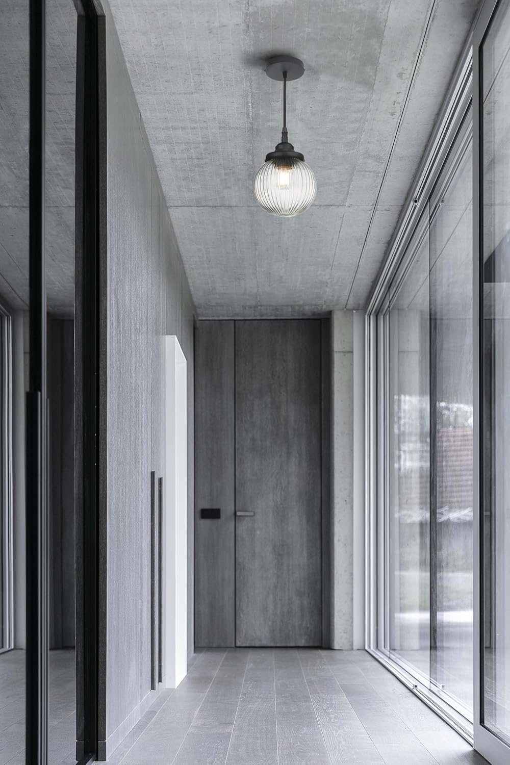 Yosoan 1-Light Vintage Industrial Kitchen Hanging Pendant Light Fixture, Single Hardwired Indoor Vanity Retro Textured Striped Round Glass Shade Small Lamp for Dinning Room Living Room Island(Black)