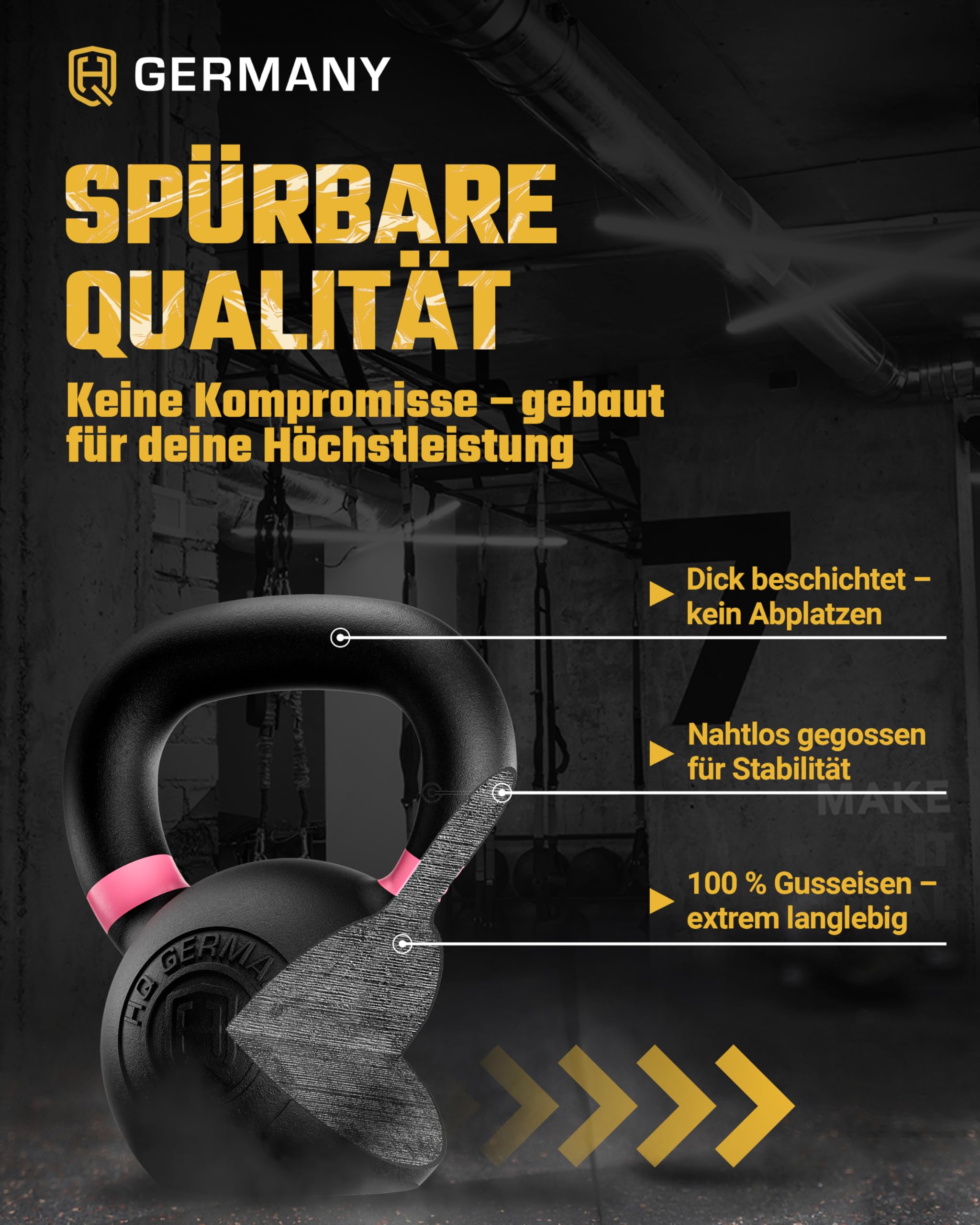 HQ Germany® Kettlebell Powdercoat [2-32kg/Sets] - Gusseisen Kettlebell Set mit ±2% Gewichtstoleranz - Kugelhantel Gewicht, Hantel Gewichte Set, Kettle Bell, Premium Kettlebells mit Pulverbeschichtung