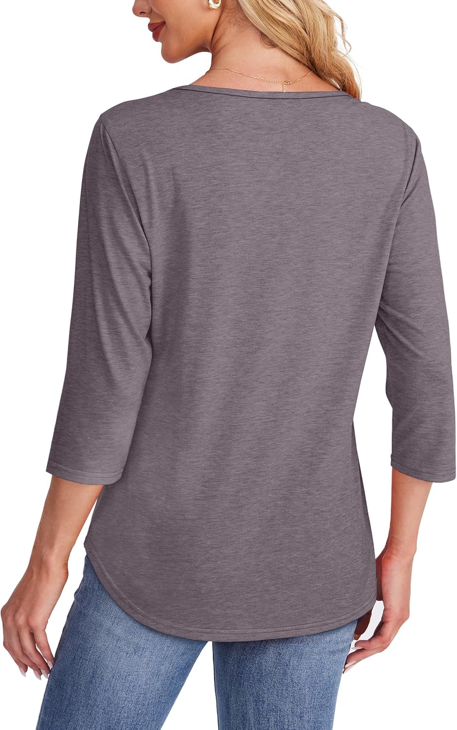 OFEEFAN Womens Tops 3/4 Length Sleeve Blouses Dressy Casual Spring Summer Fall Outfits Pleated Front T Shirts Curved Hem - Image 5