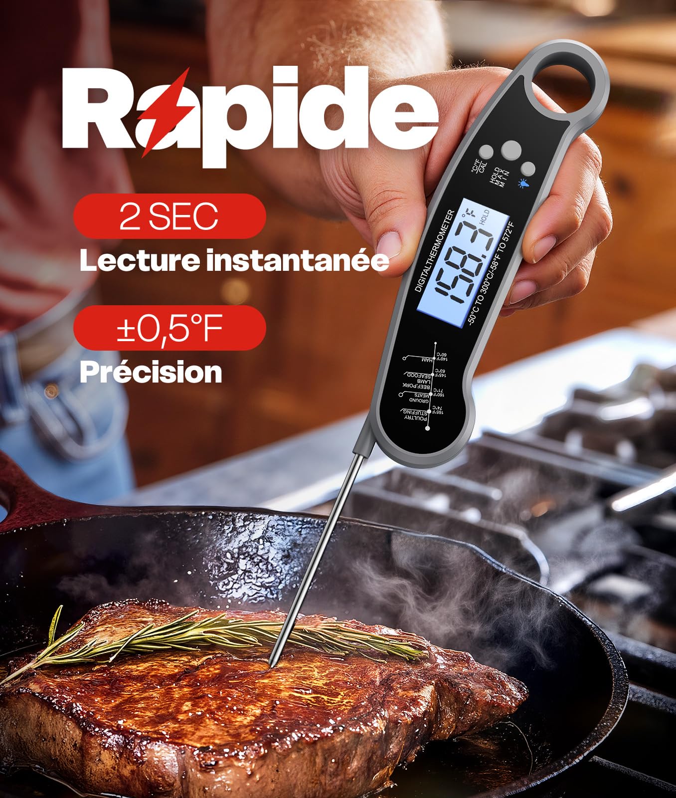 BESROY Thermomètre de Cuisine, Thermomètre à Viande, Thermomètre Barbecue
