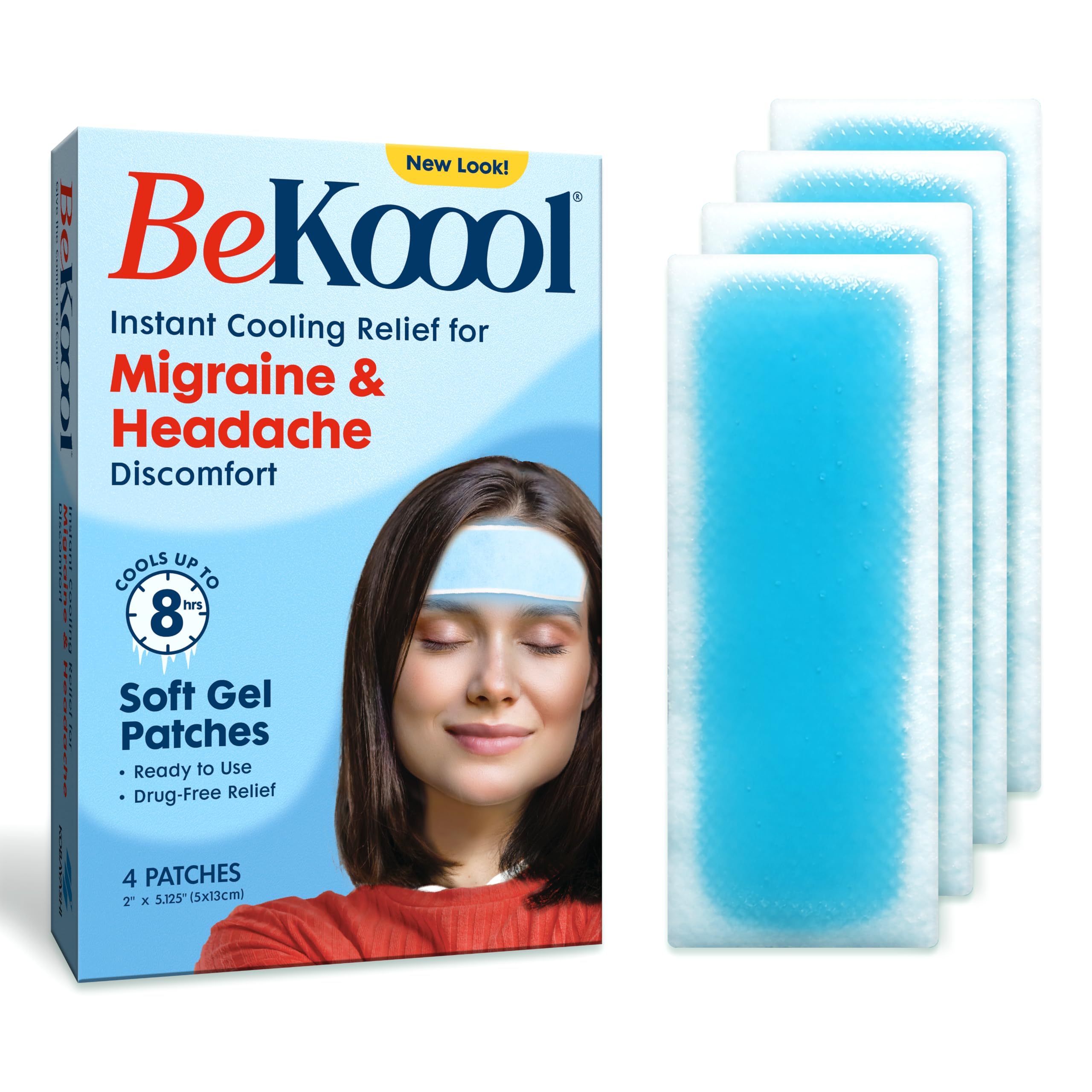 BeKoool Cooling Patches Relief from Migraine/Headache Discomfort, 4 Count