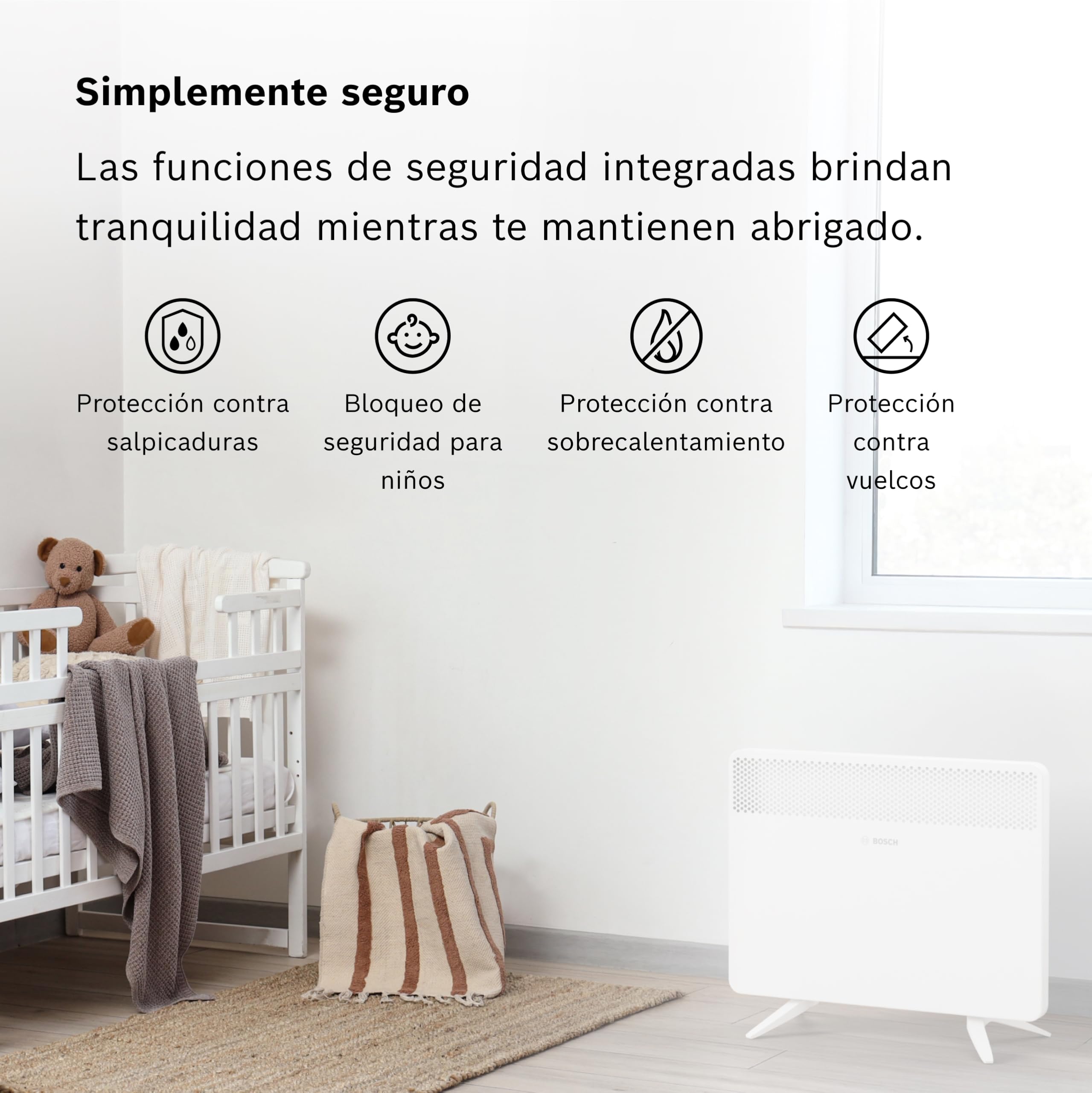 Bosch Heat Convector 4000-15 Convector eléctrico, 1500 W | Para Estancias de Hasta 15 m², Regulador Electrónico, Pantalla LED, Programa Semanal y Protección Contra Salpicaduras
