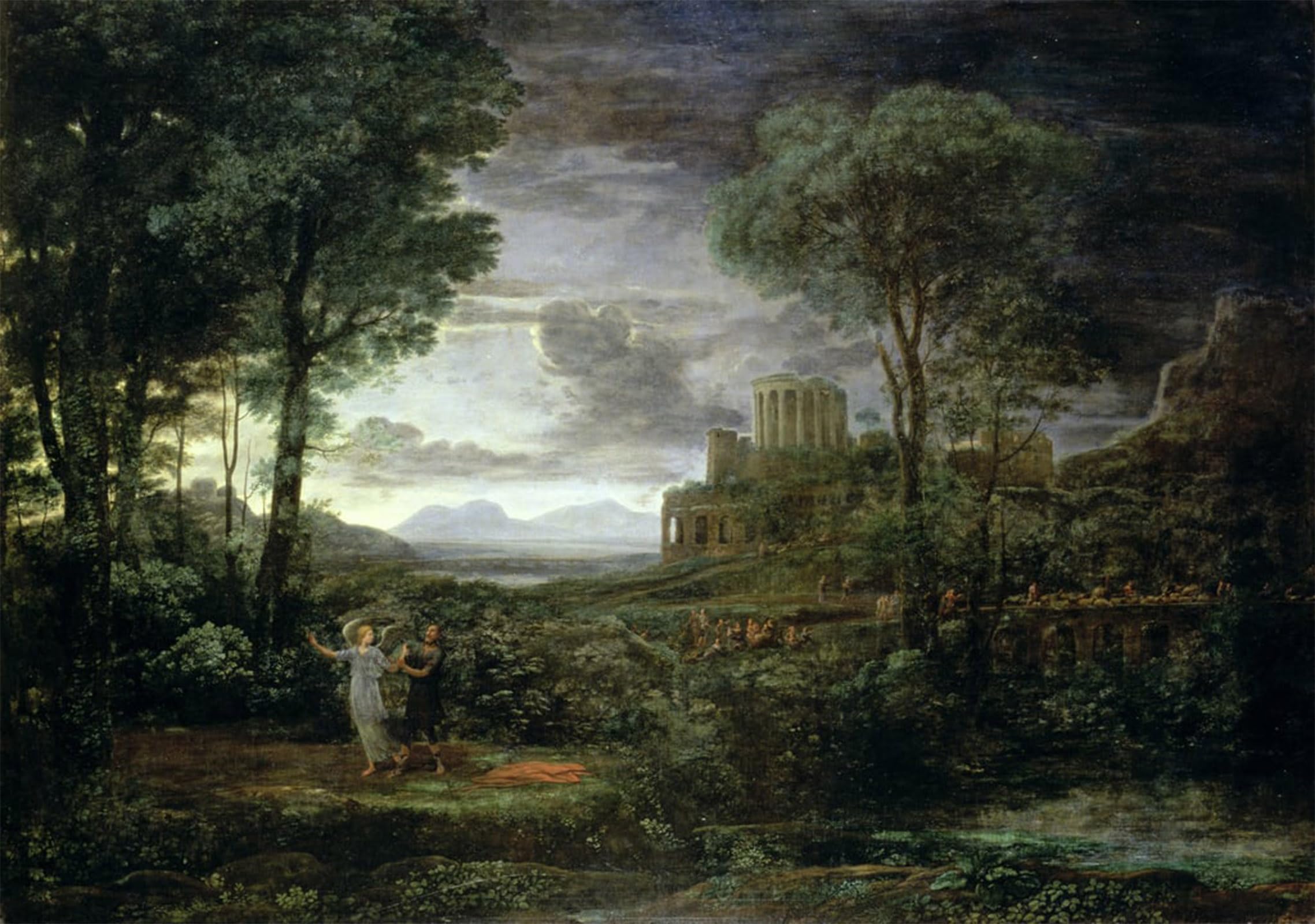 SERENDIPITP Vintage Picture Print on Canvas Wall Art Poster Landscape with Jacob Wrestling with the Angel or Night by Claude Lorrain Artwork Print Poster for Wall Decor 60x90cm