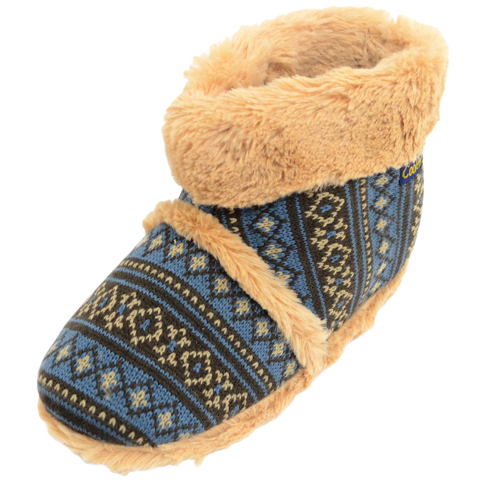 ABSOLUTE FOOTWEARMens Knitted Style Slipper Boots/Booties with Warm Faux Fur Lining and Cuff
