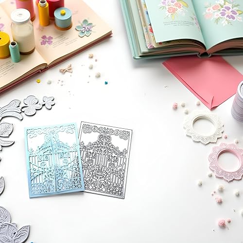 Miniatura 6 de Troqueles anidados de metal para marco de puerta simétrica para hacer tarjetas, plantillas de corte de borde de encaje de flores para bricolaje,