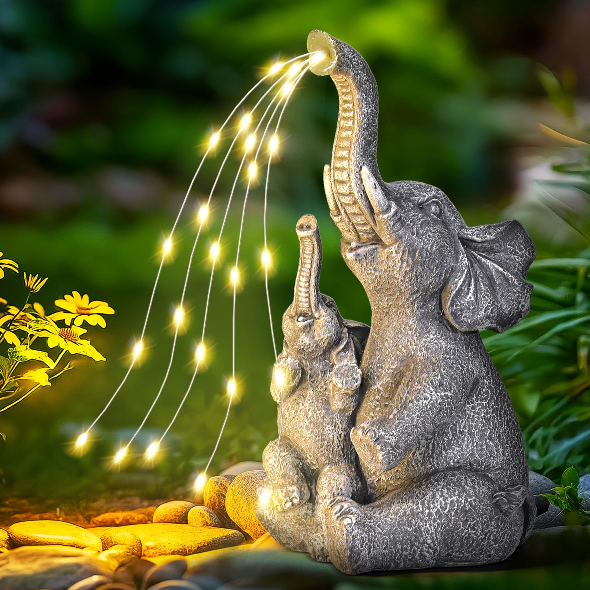 GIGALUMI Statues solaires de Jardin en Forme d'éléphant pour extérieur, Cour, décoration de Jardin, Cadeaux Uniques pour Maman, pour Femme, décoration d'éléphant pour terrasse