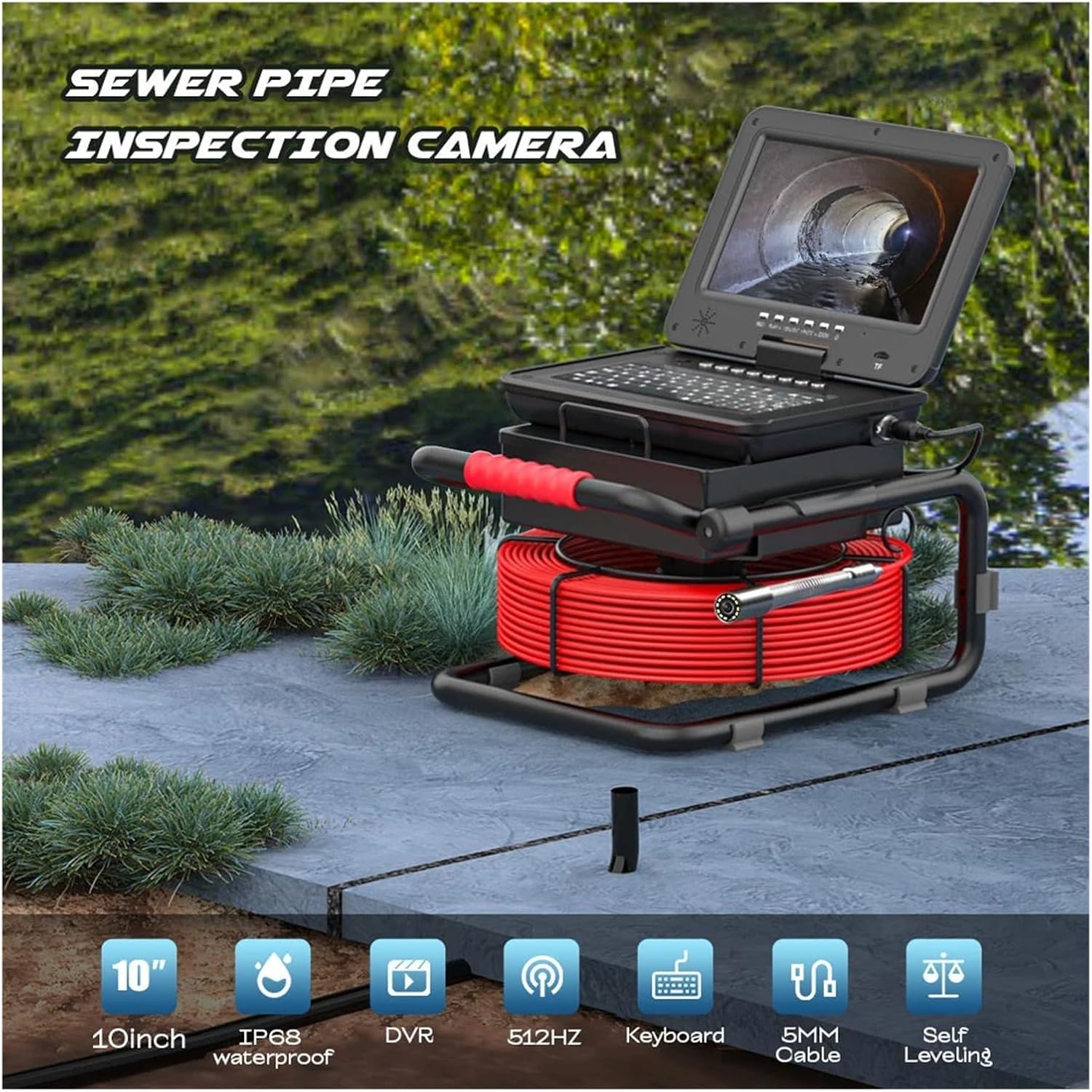 Drain Inspection Camera Sewer Pipe Inspection Camera 10 in 1080P Screen Pipe Industrial CameraSelf-Leveling 512HZ Locator Video Meter Counter Endoscope