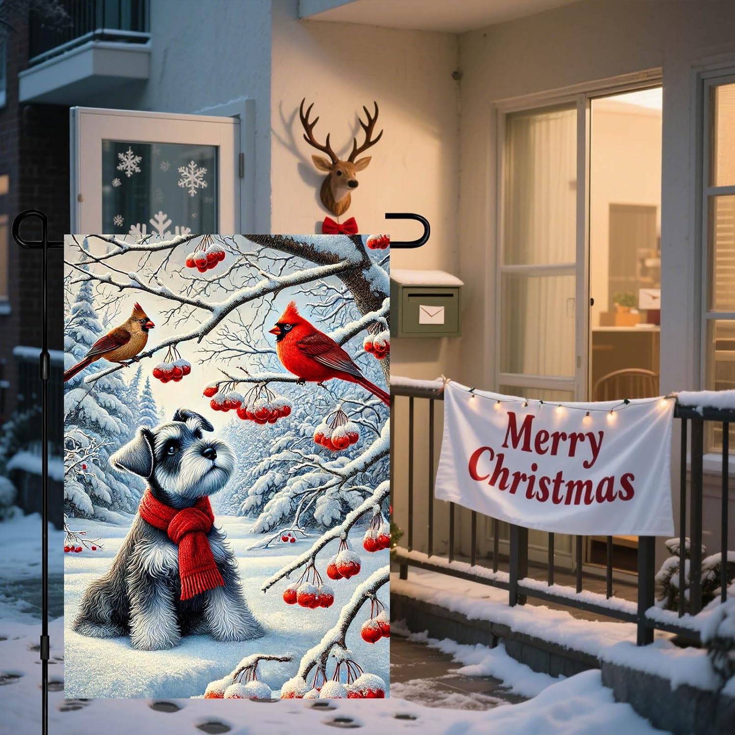 Winter Garden Flag Christmas Garden Flags Snowy Schnauzer Dog Garden Flag Double-Sided for Seasonal Christmas Winter Farmhouse Decoration 12x18 inches - Image 7