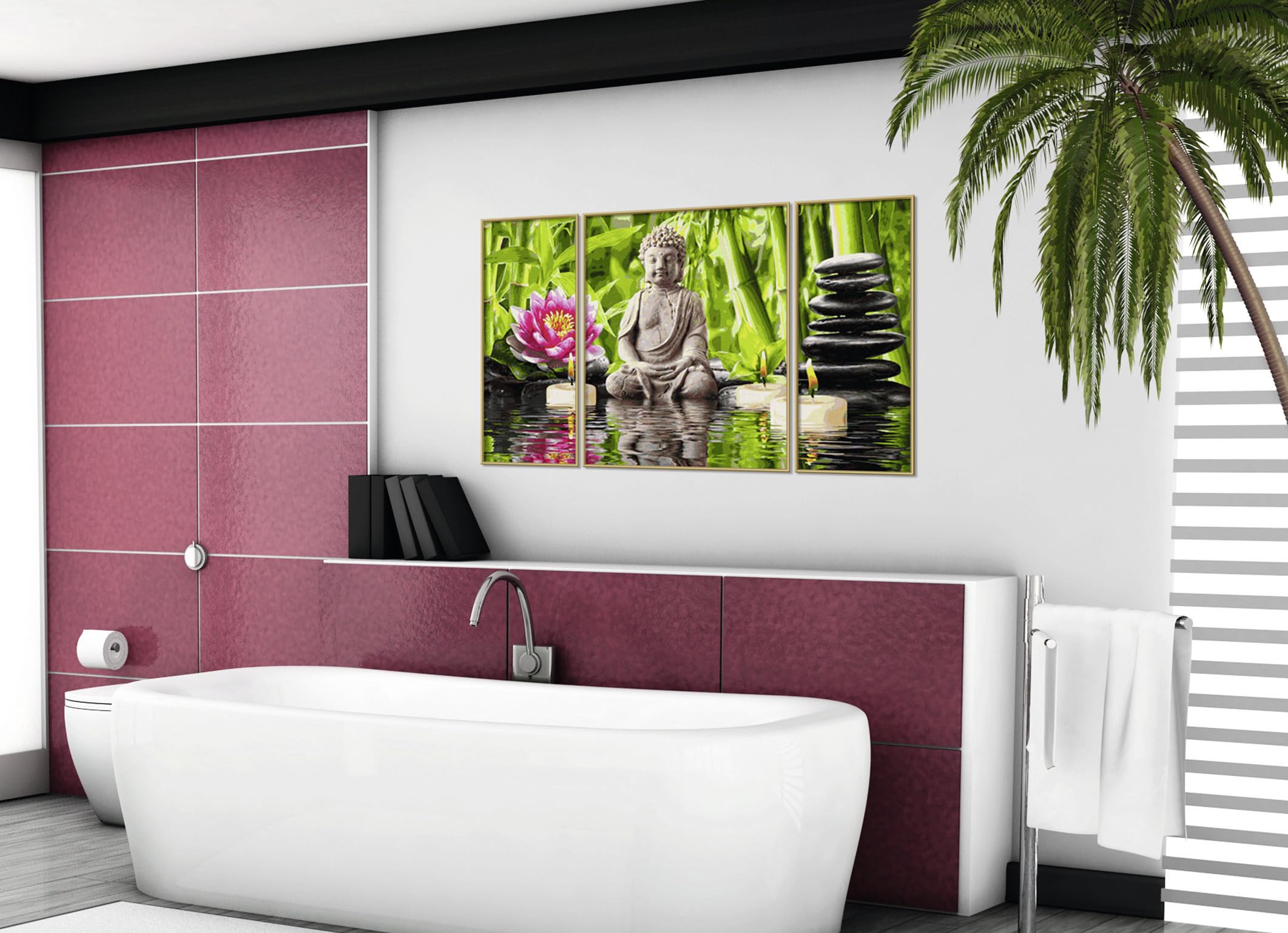 Schipper 609260750 Malen nach Zahlen - Spa, Zeit für Dich - Bilder malen für Erwachsene, inklusive Pinsel und Acrylfarben, Triptychon, 50 x 80 cm
