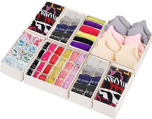 MG marmina Paquete de 8 separadores organizadores de cajones de ropa interior, 72 celdas plegables de tela y contenedores de almacenamiento para