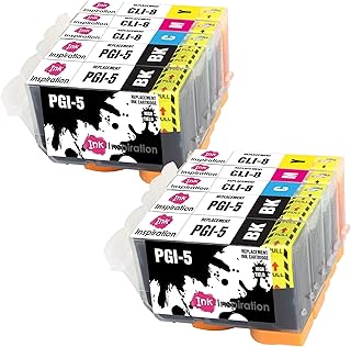 INK INSPIRATION® Replacement for Canon PGI-5 CLI-8 Ink Cartridges 10-Pack, Use with Canon Pixma iX4000 iX5000 iP3300 iP3500 MP510 MP520 MX700, Black/Cyan/Magenta/Yellow