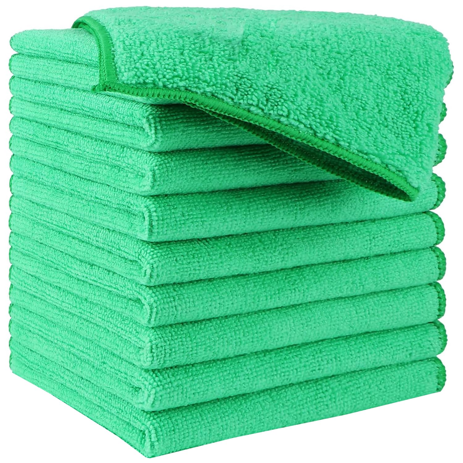 Hidmd Green Microfibre Cleaning Cloth, Microfiber Reusable Dish Cloths Kitchen Towels, Pack Of 10 30Cm X 30Cm