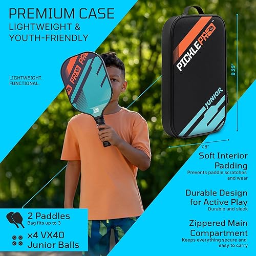 Miniatura 4 de PicklePro Junior - Juego de palas de pickleball para jóvenes con 2 paletas ligeras, 4 bolas de pickleball y cubierta, superficie de fibra de vidrio