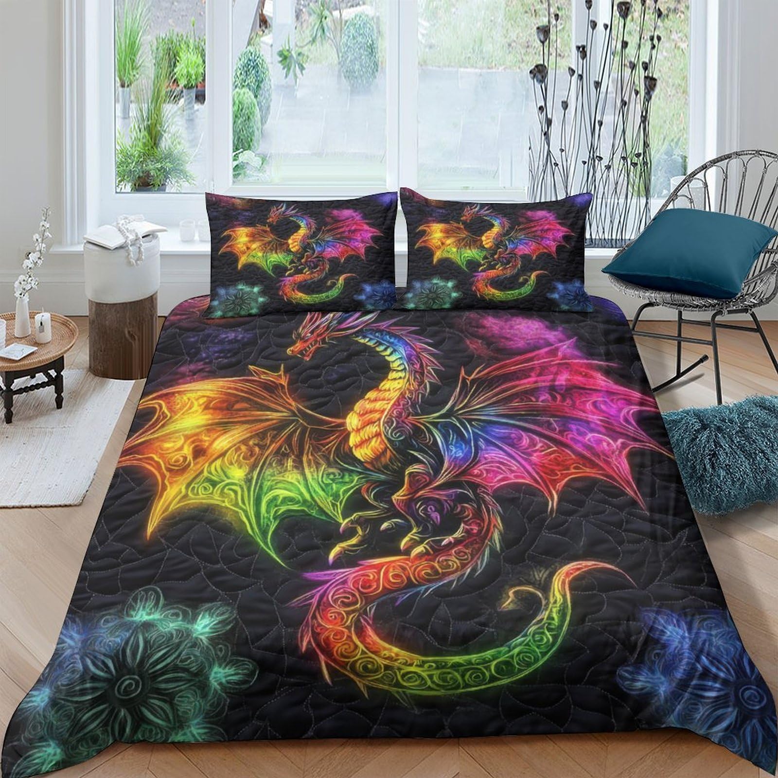 Ctjqhvkz Style-10 3D Printed Rainbow Dragon Fitted Sheet Microfiber Colorful Fantasy Mattress Cover For Bedroom Guest Room Easy Care Decorative Single（135X200cm）