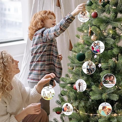 Miniatura 5 de Adorno de Navidad personalizado 2023, adorno colgante con texto fotográfico personalizado, regalo de recuerdo para decoraciones de árbol de Navidad,