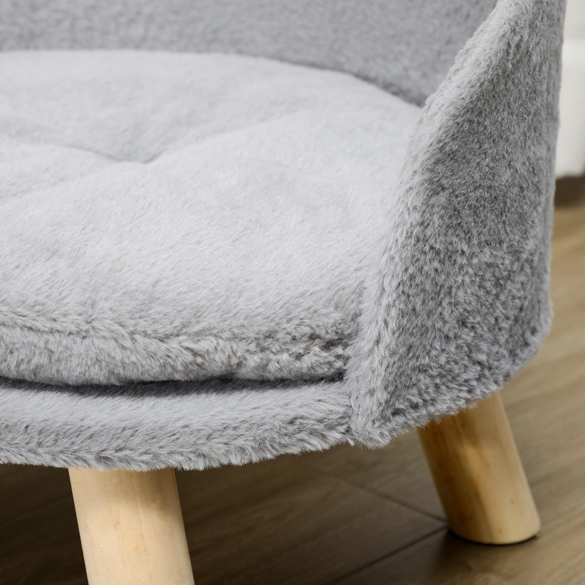 PawHut Canapé lit Panier pour Chien Design scandinave Coussin Moelleux Amovible Pieds en Bois Ø 40,5 x 33H cm Gris