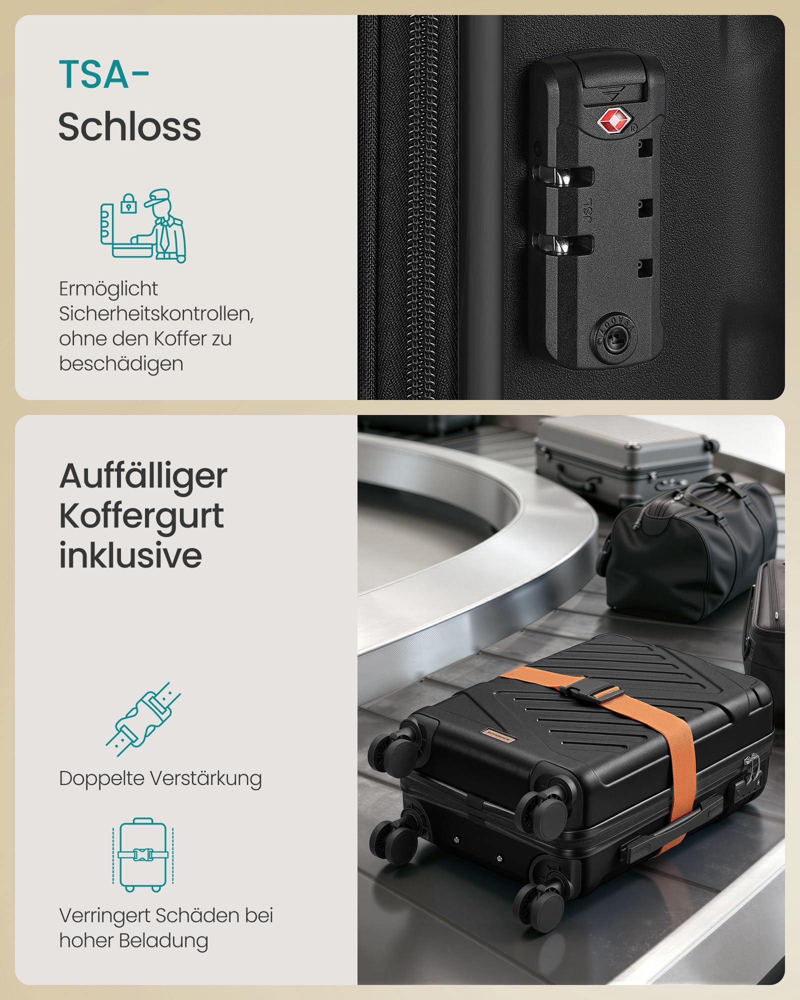 SONGMICS Hartschalenkoffer mit TSA-Schloss, ABS-Trolley, 55 cm, Handgepäck, tintenschwarz