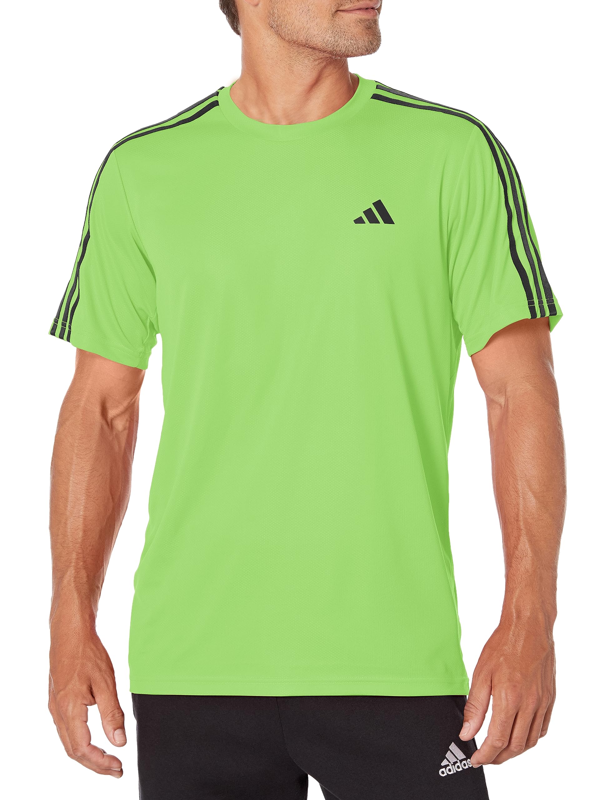 adidasMen's Training Essentials 3-Stripes T-Shirt, Lucid Lime/Black, Large