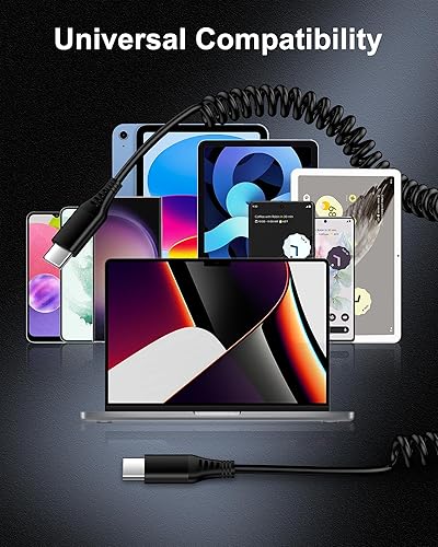 Miniatura 7 de 3+6 pies Cable USB C en espiral para iPhone 15 Pro Max15Pro15 Plus, cable Android USBC para auto USB-C a tipo C, cargador de teléfono, cable de
